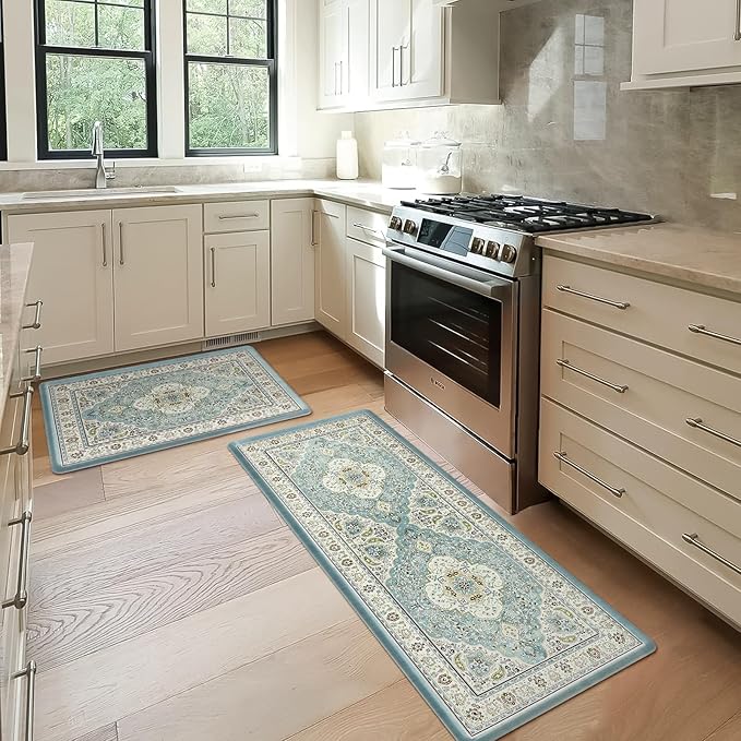 Collive Boho Anti Fatigue Kitchen Mats Sets 2 Piece Non Skid Kitchen Mats for Floor Cushioned Kitchen Rugs and Mats Waterproof Ergonomic Comfort Standing Mat Runner for Kitchen,Home,Office,Laundry