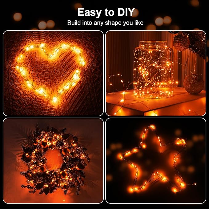 1 Pack 16.4ft Battery Operated String Lights with Timer, Orange with Synchronized Twinkle Mode, Fairy Lights Battery Powered, 50 LEDs, Idea for Christmas Bedroom Party Wedding