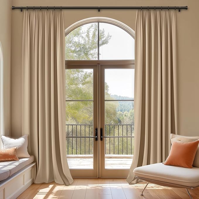 Oneach Brown Curtain Rods for Windows 66 to 120 Inch, 1 Inch Pole Adjustable Length Heavy Duty Metal Curtain Rod Set, for Outdoor Bedroom Kitchen Living Room (16 to 120 Inch)