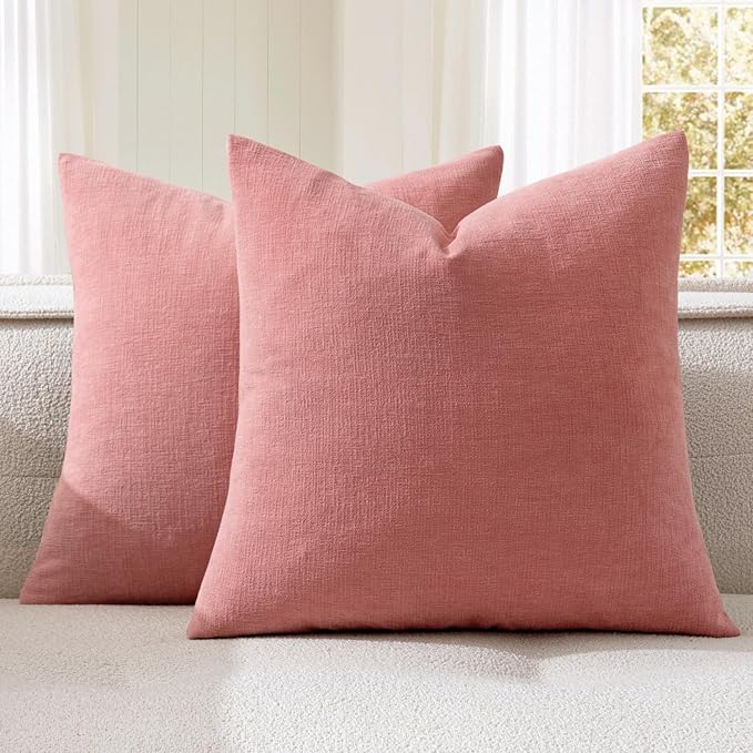 MIULEE Coral Red Couch Pillow Covers 20x20 Inch, Set of 2 Soft Chenille Decorative Square Throw Pillow Covers Farmhouse for Sofa Living Room Bed