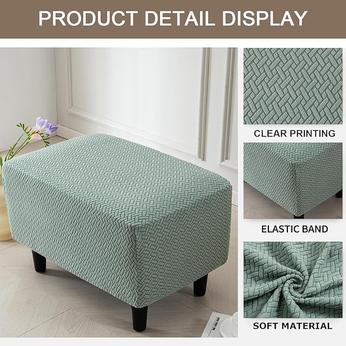 Eco-Ancheng Ottoman Cover Stretch Rectangle Footrest Stool Slipcover Ottoman Bench Covers Jacquard Footstool Protector Covers Storage Ottoman Slipcovers for Foot Stool with Nonslip Elastic Bottom,04