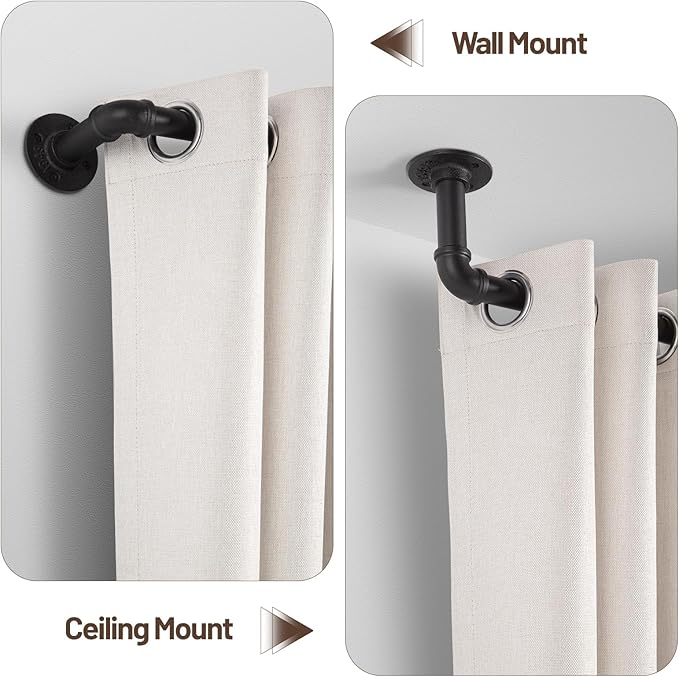Zeerobee Curtain Rods for Windows 32 to 72, 1 Inch Industrial Wrap Around Black Curtain Rod, Indoor/Outdoor Room Divider Adjustable Drapery Pole, 32"-72"