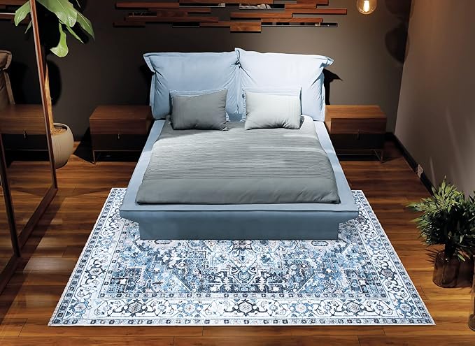 Bloom Rugs Washable Non-Slip 2x3 Rug - Navy Blue Traditional Oriental Area Rug for Living Room, Bedroom, Dining Room, and Kitchen - Exact Size: 2' x 3'