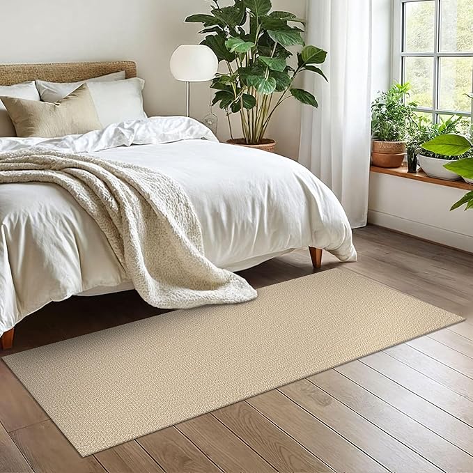 EARTHALL Washable Runner Rug 2x6 Ft Non Slip Runners for Hallways Cotton Rubber Backed Kitchen Runner Braided Indoor Floor Carpet Runners for Entryway, Hallway, Kitchen, Bedroom, Golden Beige/White