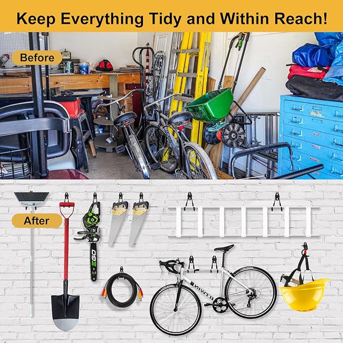 Garage Hook Heavy Duty Wall Storage Hangers, 24 Pack Garage Storage Hooks Steel Tool Black for Ladders, Ropes, Garden Tools