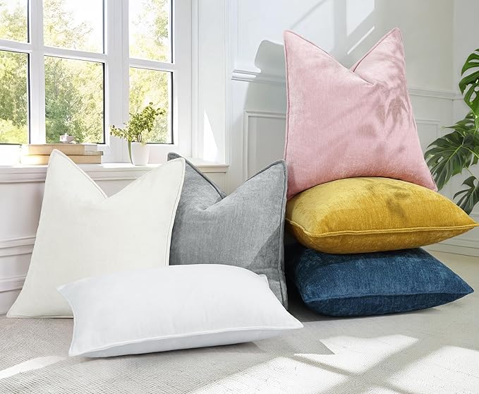 decorUhome Christmas Couch Throw Pillow Covers 12x20 Set of 2, Decorative Soft Euro Velvet Neutral Chenille Lumbar Pillow Covers with Elegant Design for Sofa Bed Living Room Home Decor, Cream White