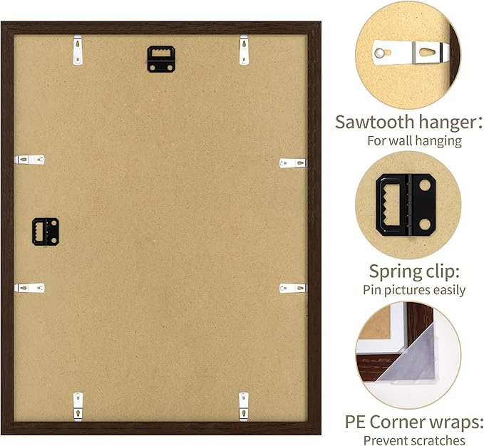 12x16 Picture Frame - 12 x 16 Photo Frame Made of Solid Oak Wood and Real Glass,Display Picture 4 Opening 5x7 with Mat or 12x16 Without Mat for Wall & Tabletop(Color Walnut)