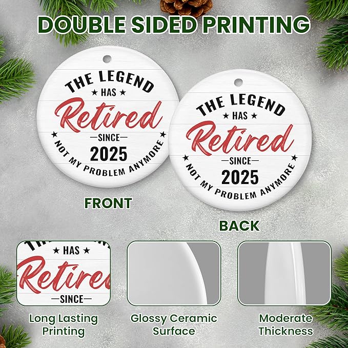 Christmas Retirement Gifts for Women Men - Ceramic Christmas Ornaments 2025 - Funny Retired Goodbye Farewell Coworker Leaving Gifts for Wome Coworkers Friends, Retirement Gift for Woman