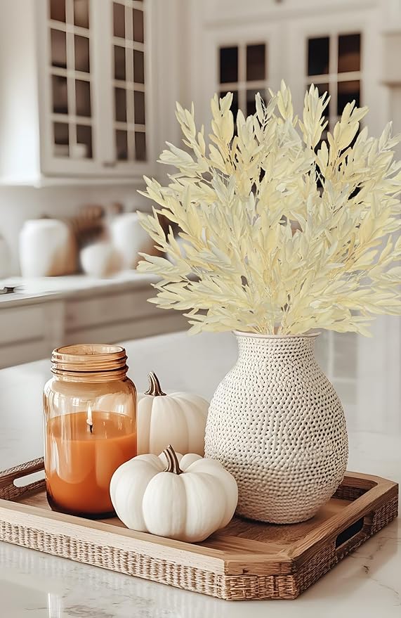 5 Stems Artificial Fall Greenery – 14.6" Olive Leaf Stems for Autumn Floral Arrangements, Thanksgiving Centerpieces, Fall Decor Bouquets, Soft Cream