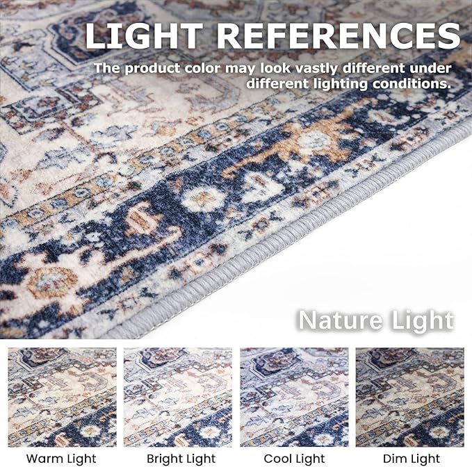 KOZYFLY Small Area Rug 2x3 Ft Rugs for Entryway Washable Boho Entry Rug Non Slip Door Mat Indoor Entrance Faux Wool Vintage Printed Kitchen Rug Throw Rugs for Entrance Kitchen, Blue Gray/Cream
