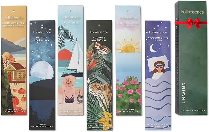 Folkulture Incense Sticks | Set of 6 (120 Xmas Insence-Sticks) | 45 Mins Burn Time | Non Toxic Balsam Cedarwood, Oud, Jasmine, Pumpkin Spice Incense | Inscents-Sticks for Women