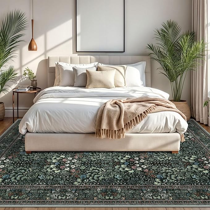 8x10 Modern Area Rug for Bedroom, Dark Green Large Super Soft Washable Rugs with Non-Slip, Non-Shedding Carpet for Living Room, Indoor Door Mat for Office Home Décor