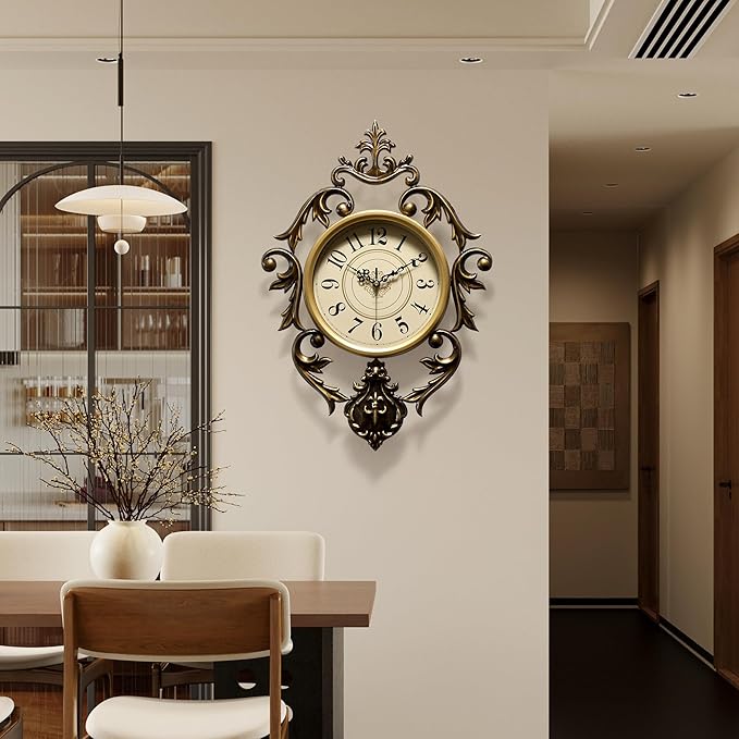 Vintage Wall Clocks Living Room,Decorative Antique Large Wall Clocks,Digital Retro Silent Wall Clock Battery Operated for Bedroom Kitchen Entryway Office Decor 21" x 15"