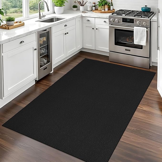 EARTHALL Woven Area Rug 3x5 Ft Washable Rugs for Entryway Braided Non Slip Rubber Backed Throw Rugs Door Mat Indoor Outdoor Entrance Cotton Carpet for Kitchen Foyer Front Door, Black/Grey