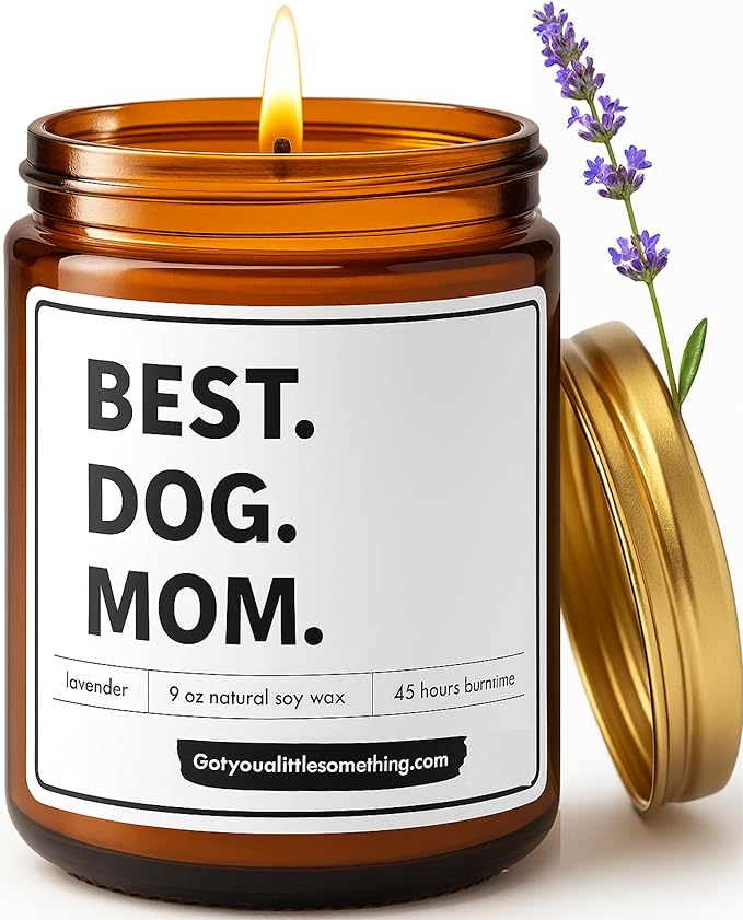 Best Dog Mom Scented Candle | Lavender Vanilla | 100% Soy Wax | Long Burn Time - Dog Mom Gifts for Women, New Puppy Funny Present Idea for Pet Lover, Fur Mama Gift for Christmas or Birthday