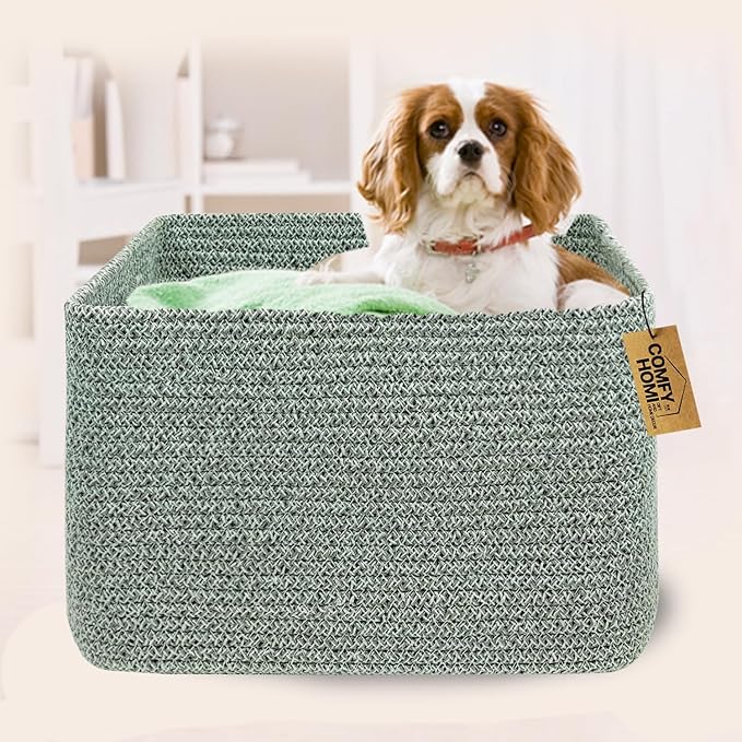 COMFY-HOMI Square Woven Cotton Rope Basket for Organizing, Gift Baskets for Handles, Empty Gift Baskets, Toy Basket for bins|13.5" x 11" x 9.5" home decor for Living Room, Bathroom