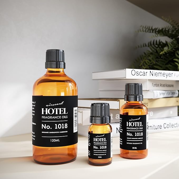 AirScent Hotel Diffuser Oil No. 1018 - Bergamot, Sandalwood Amberwood - Hotel Scent Dupe - Premium Fragrance Oil for Ultrasonic and Waterless Diffusers and Crafting - 30 ml, 1 fl oz Glass Bottle