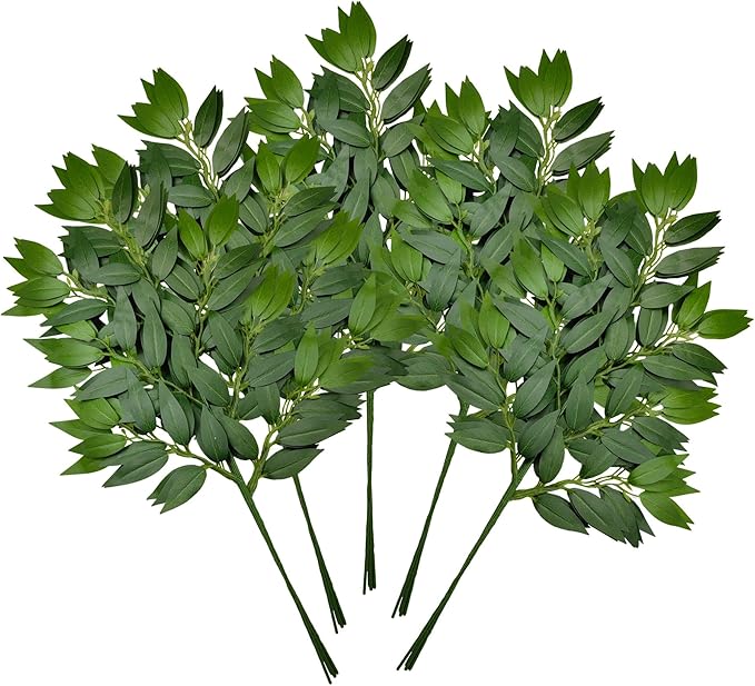 36Pcs Italian Ruscus Greenery Stems Artificial Silk Greenery Leaves for DIY Wedding Arch Bouquet Filler Table Centerpieces Home Indoor Decor