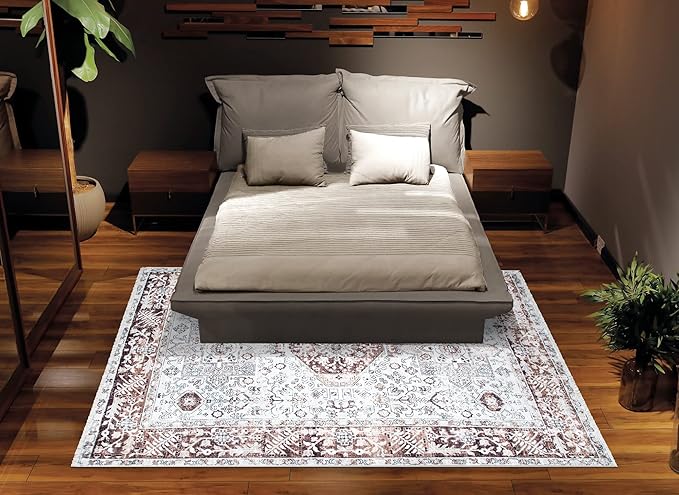 Bloom Rugs Washable Non-Slip 2x3 Rug - Beige/Brown Traditional Oriental Area Rug for Living Room, Bedroom, Dining Room, and Kitchen - Exact Size: 2' x 3'