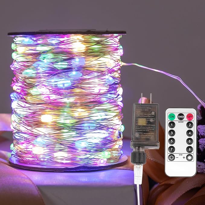 Fairy Lights Plug in,100FT 300LEDs Waterproof Led String Lights,8 Modes Remote Twinkle Light for Outdoor Indoor Christmas Wedding Birthday Garden Party Decorations,Silver Wire,Multicolor