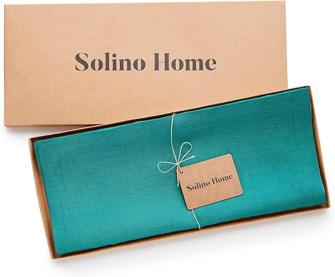 Solino Home Linen Teal Table Runner 72 Inches Long - 100% Pure Linen 14 x 72 Inch Table Runner for Dining, Dresser - Fete