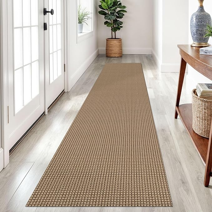 Braided Runner Rug 2x10 Ft Washable Runners for Hallways Non Slip Kitchen Runner Rug Cotton Long Entryway Runner Indoor, Woven Carpet for Hall Kitchen Entryway, Orange/Tan/Brown