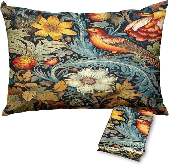 William Morris Pillow Protectors with Zipper Standard Size Vintage Bird Floral Print Pillow Covers Set of 2 Moody Botanical Dark Academia Pillowcases Mid Century Bed Pillow Covers 24"X12"