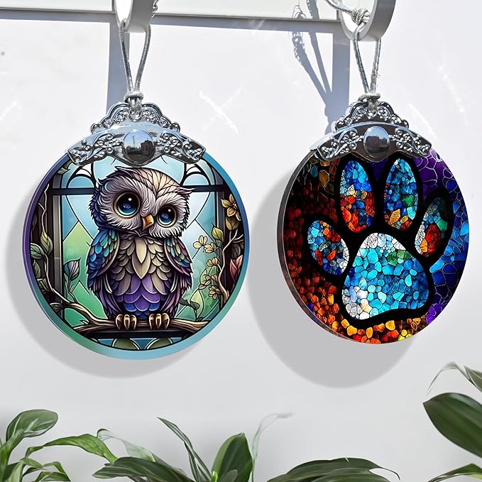 Stained Glass Christmas Ornaments, Jocidea Pet Ornaments for Christmas Tree, Christmas Tree Decor, Pet Lovers Gifts, Holiday Decor and Xmas Gifts Ideas