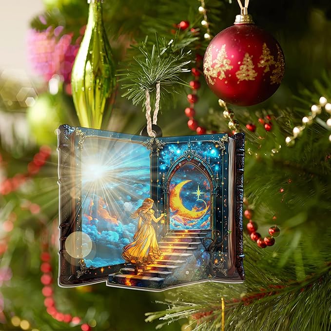 GEEMBI Christmas Book Lovers Gifts for Women - 2D Flat (Not 3D) Suncatcher Christmas Ornaments 2025 - Reading Nerd Librarian Bookish Gifts for Book Lovers Friend, Reading Ornament for Tree Decorations
