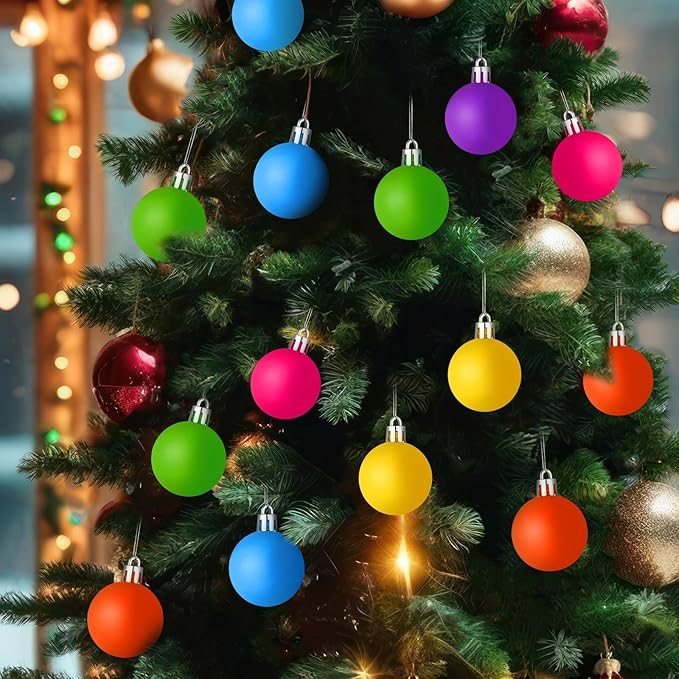 48 PCS 1.57 Inch Mini Neon Color Christmas Ball Ornaments Living Room Garden, Shatterproof Christmas Tree Ornament Set Small Ball Pendant for Xmas Party Supplies