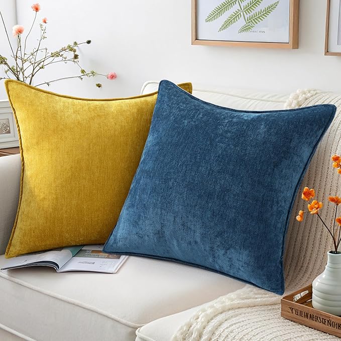 decorUhome Christmas Couch Throw Pillow Covers 22x22 Set of 2, Decorative Soft Euro Velvet Neutral Chenille Pillow Covers with Elegant Design for Sofa Bed Living Room Home Decor, Poseidon