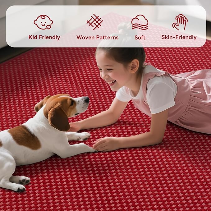2x6 ft Kitchen Runner Rug Mat Non Slip Boho Woven Hallway Runner Washable, Soft Long Entryway Laundry Hall Floor Runners Rugs Carpet for Indoor Backdoor Bedroom Kitchen Living Room, Red