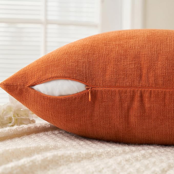 MIULEE Orange Couch Pillow Covers 22x22 Inch, Set of 2 Soft Chenille Decorative Square Throw Pillow Covers Farmhouse for Sofa Living Room Bed