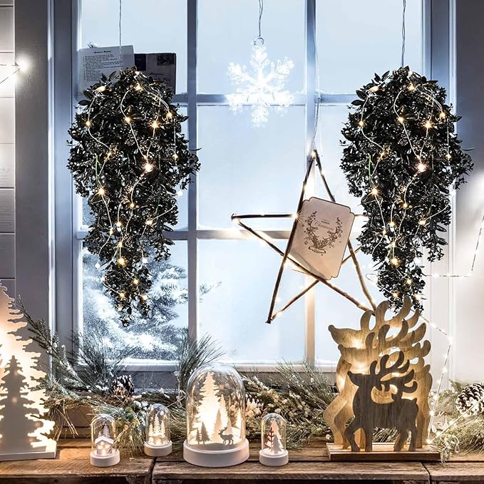 RECUTMS Black Fake Hanging Plants Realistic Artificial Hanging Plants Outdoor with LED String Lamps Hanging Leaves Vines Plastic Rose Flowers All Year Round Decor for Halloween (Black)