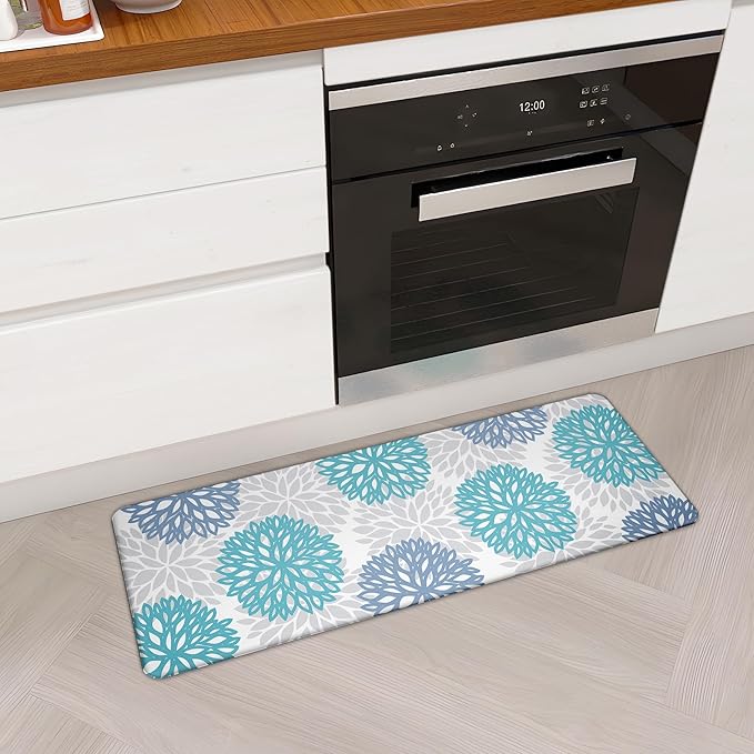 Anti Fatigue Kitchen Runner Rug Mat, Cushioned Memory Foam Non Slip Waterproof Kitchen Mat for Floor, Comfort Floral Standing Desk Mat for Sink, Laundry, Office, 17.3"x47"