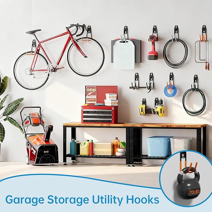Garage Storage Utility Hooks，Garage Garden Tool Organizer，Steel Wall Mount Hooks, Large Garden U Hooks （2 Pack） (Type-2-Orange)