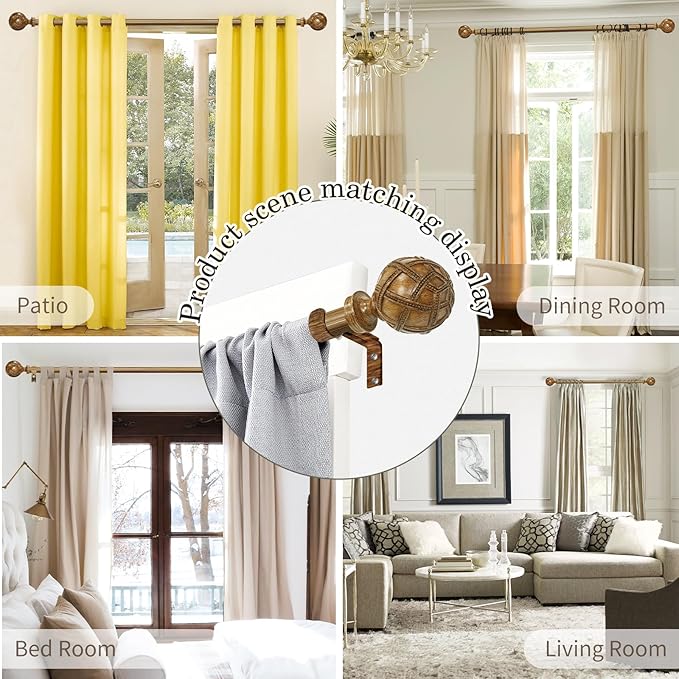 Wood Curtain Rods for windows 84 to 120 Inch(7-10ft): 1 Inch Adjustable Heavy Duty Curtain Rod,Netted Wood Grain Window Curtains Rods for Farmhouse,Living room, bedroom, kitchen, etc. Size:36-120"