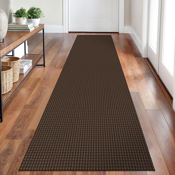 Braided Runner Rug 2x8 Ft Washable Runners for Hallways Non Slip Rubber Backed Kitchen Runners Cotton Entryway Runner Indoor, Woven Floor Carpet for Hall Kitchen Bedroom, Brown
