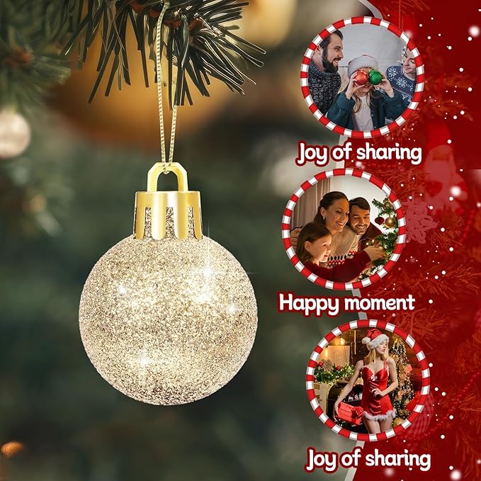 12 Pcs 3Inch Christmas Balls Christmas Tree Decoration Ornaments Shatterproof Glitter Christmas Hanging Balls for Christmas Tree Party Indoor Outdoor Holiday Decoration(Champagne Gold, 3inch-12pcs)