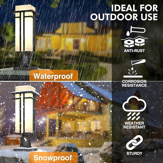 Outdoor Post Light Fixture - Aluminum Lamp Posts Outdoor Lighting, Outdoor Lightpost Lantern with 3-Inch Pier Mount Base Outside Pole Lighting for Porch Garnden (19.3''H, 1 pc)