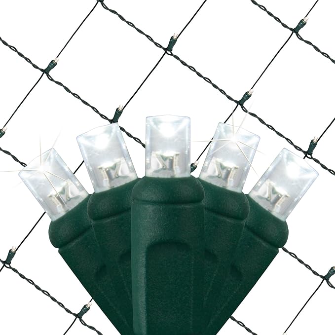 Wintergreen Lighting 100 5mm Cool White Twinkle LED Net Lights, 4 x 6 ft Green Wire Indoor/Outdoor Commercial Grade Holiday Hedge, Bush & Outdoor Christmas Décor