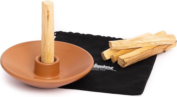 Luna Sundara Authentic Peru Pottery Palo Santo Stick Holder and Incense Holder with 5 Palo Santo Sticks Handmade Ceramic Smudge Bowl Sage Holder Brown Gift Set