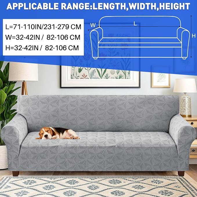 YEMYHOM 1 Piece Stretch Oversized Couch Covers for 4 Seat, Jacquard Extra Large Sofa Cover with Non-Slip Elastic Bottom, Thickened Slipcover Furniture Protector for Dogs Pets (X-Large, Light Gray）