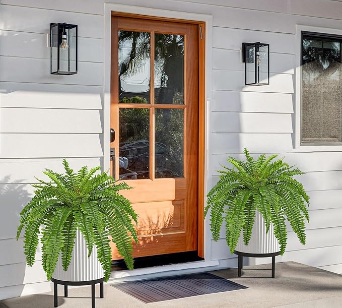 Hollyone Artificial Fern Plants in Pot 34.6" Large Artificial Boston Fern 39 Leaves for Outdoors & Indoor Faux Potted Plant Fake Ferns Bush Plant for Patio Garden Farmhouse Porch Home Decor Green