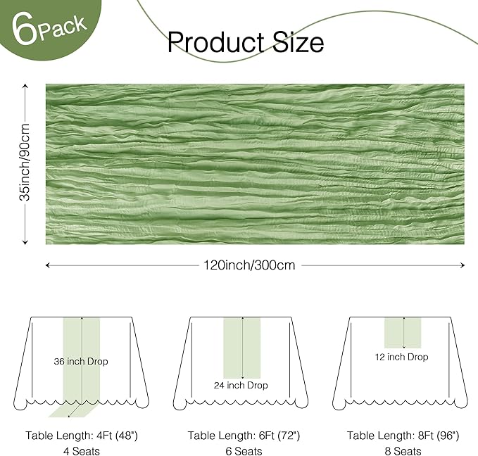 12 Pack Sage Green St.Patrick's Day Cheesecloth Table Runners 120 Inch Boho Rustic Gauze 10 FT Cheese Cloths Table Decorations for Spring Summer Birthday Party Baby Shower Wedding Holiday Home Decor