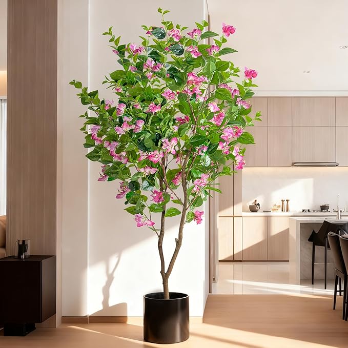 6FT Artificial Bougainvillea Tree Artificial Tree Tall Potted Fake Bougainvillea Trees for Outdoor Indoor Lifelike Potted Faux Plants with Wood Trunk and Flowers Office Wedding Home Decor
