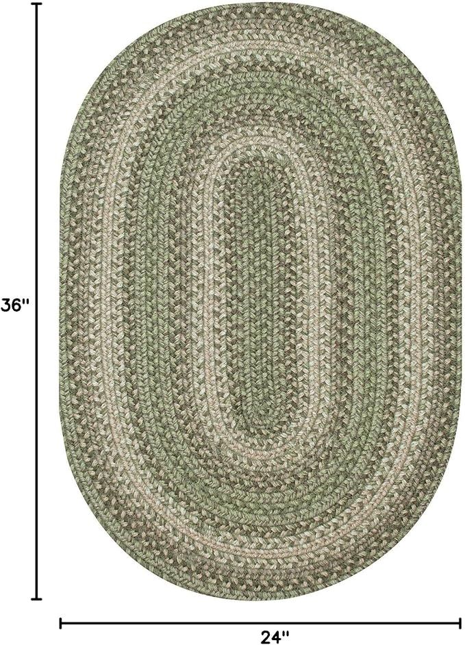 Grassland Green Oval Braided Rug, 2x3' - Handmade with Jute, Warm Country Rustic Decor, Perfect for Bathrooms and Entryways - Reversible and Easy to Clean