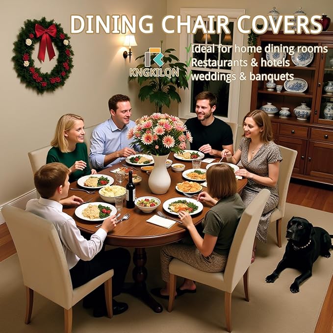 Chair Covers for Dining Room Set of 6, Washable Parson Chairs Slipcover Kitchen Seat Protector for Home, Party, Hotel, Banquet (Beige)