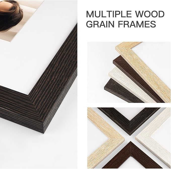 11x14 Picture Frame with Mat for 8x10, Set of 4 Wood Grain 11 x 14 Frames for Horizontal &Vertical Wall Mounting (4 Pack,Multicolour)