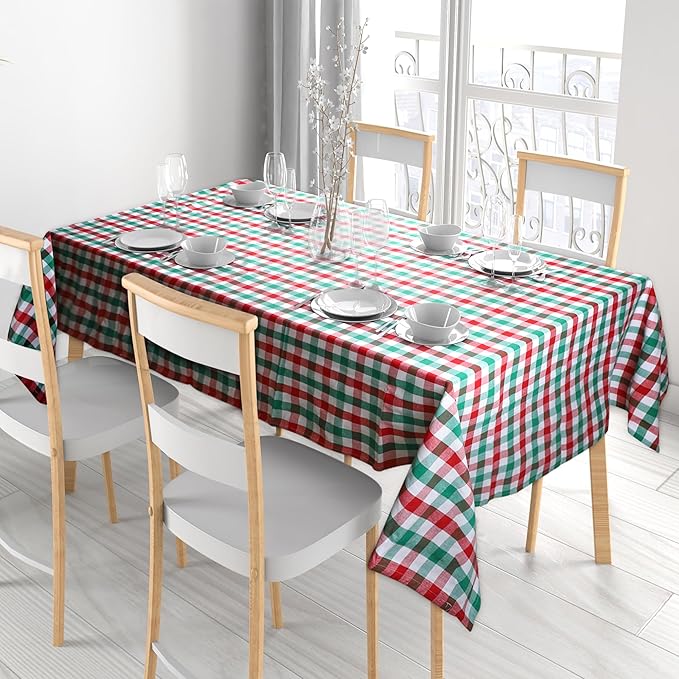 Urban Villa Tablecloth Christmas Tabletop Cover Kitchen Dining Tablecloth 100% Cotton Holiday Celebrations Wedding Dinner Parties Red/Green/White Color Rectangle 60X120 Inches 10-12 Seats Table Cloth